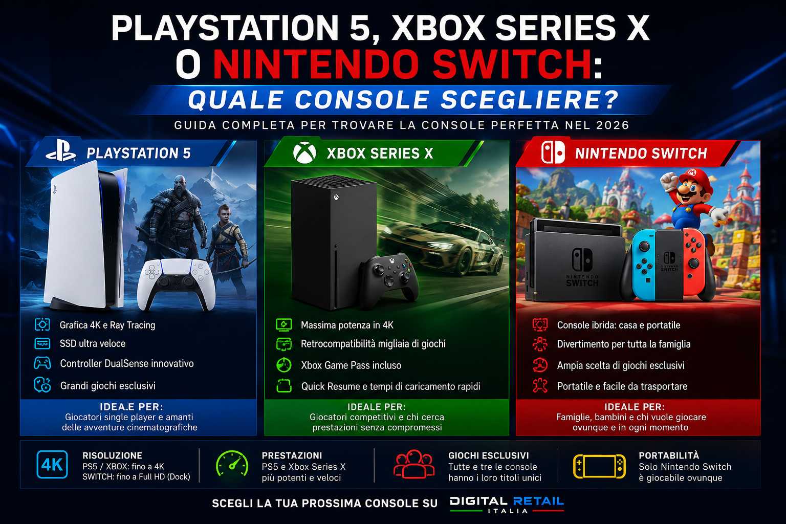 PlayStation 5, Xbox Series X o Nintendo Switch: Quale Console Scegliere?